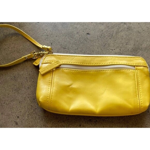 Isaac Mizrahi Zip Women’s Wristlet Tan Yellow Green Leather Multi Pocket - Picture 9 of 13